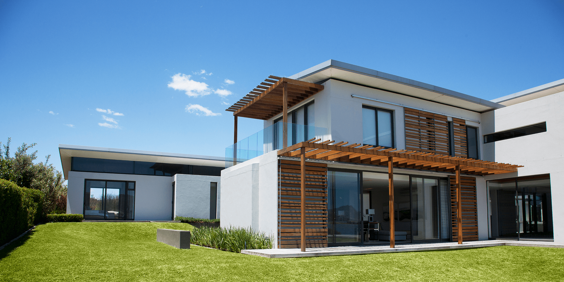 Sleek architecture under clear blue sky